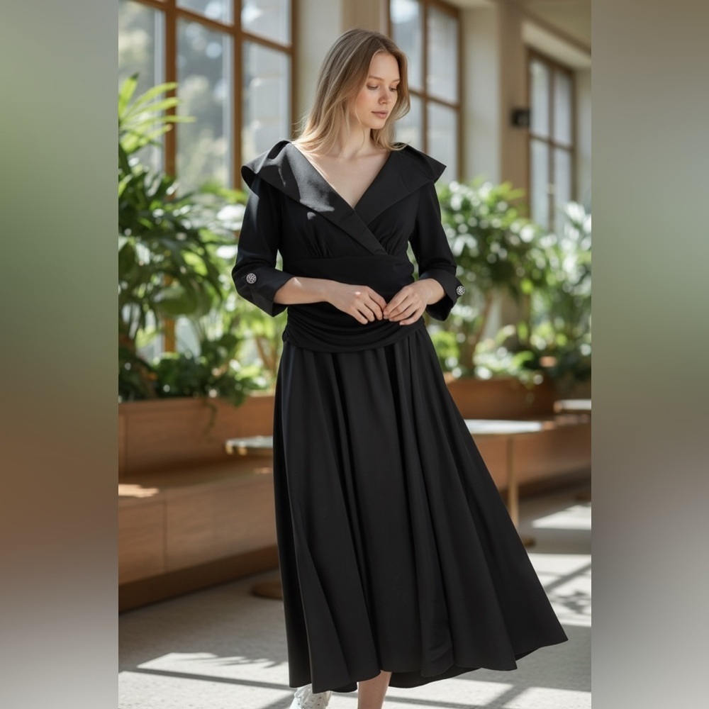Like New Jessica Howard Elegant Black Long Sleeve Dress Size 14